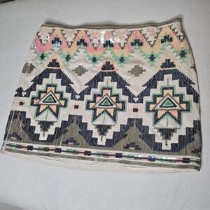 Express Sequin Aztec Pattern Mini Skirt - Multicolor